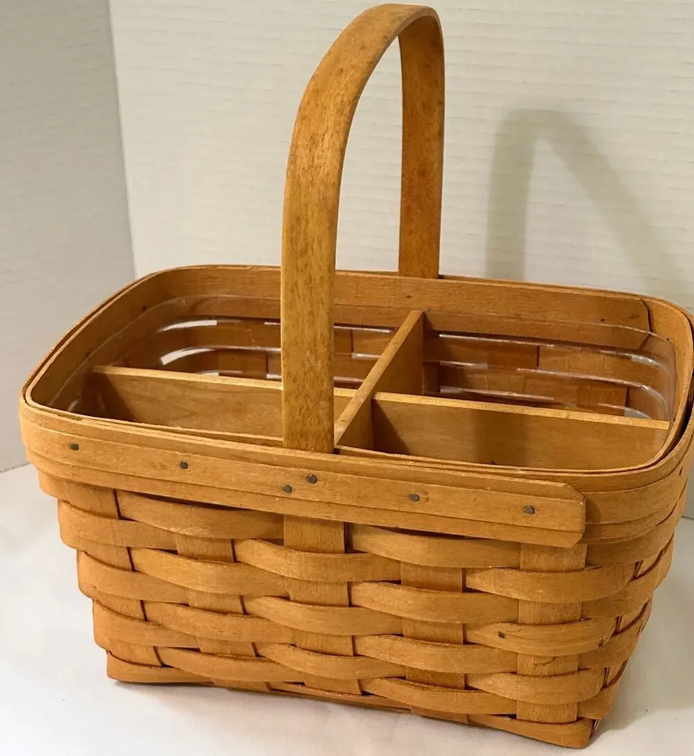 1997 Longaberger Rectangle Basket-Removeable Wood Divider-Plastic liner-11